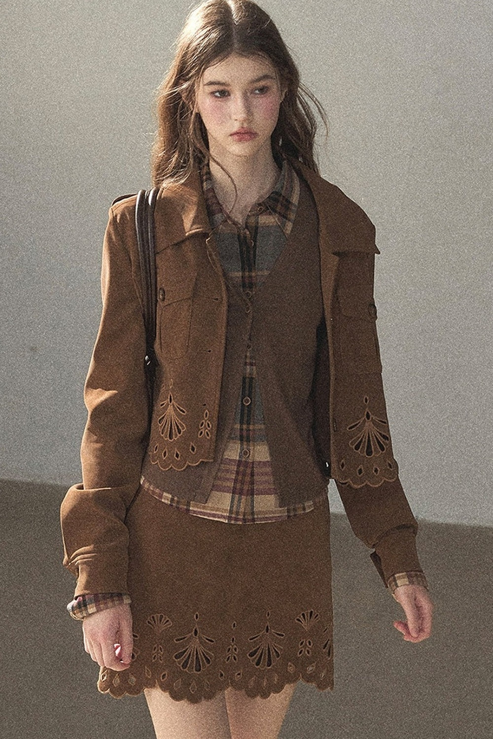 Palmblatt-Cut-out-Rock mit Oberteil und Jacke im Set