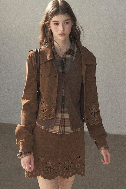 Palmblatt-Cut-out-Rock mit Oberteil und Jacke im Set
