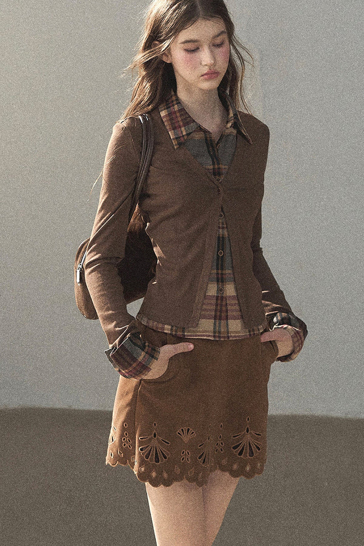 Palmblatt-Cut-out-Rock mit Oberteil und Jacke im Set