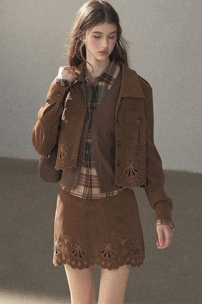Palmblatt-Cut-out-Rock mit Oberteil und Jacke im Set