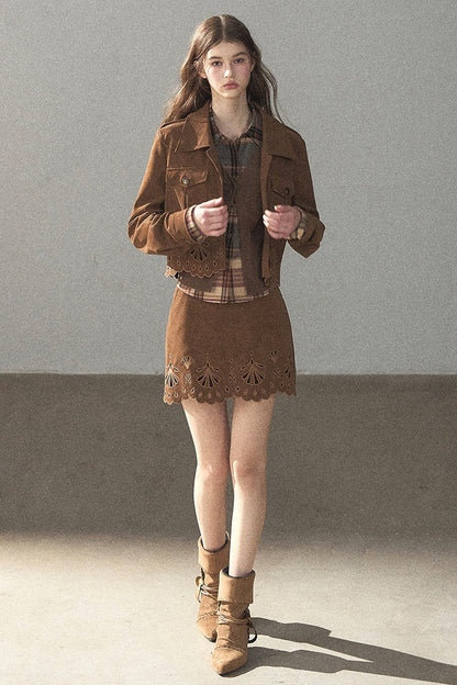 Palmblatt-Cut-out-Rock mit Oberteil und Jacke im Set
