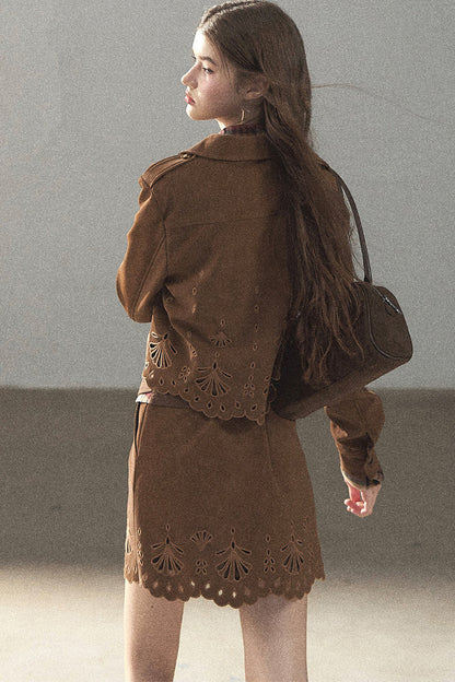 Palmblatt-Cut-out-Rock mit Oberteil und Jacke im Set