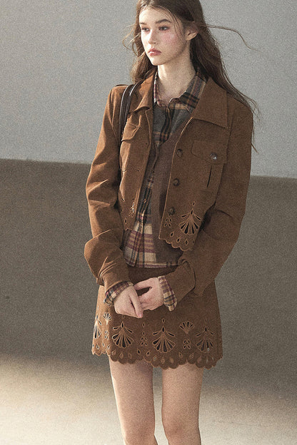 Palmblatt-Cut-out-Rock mit Oberteil und Jacke im Set