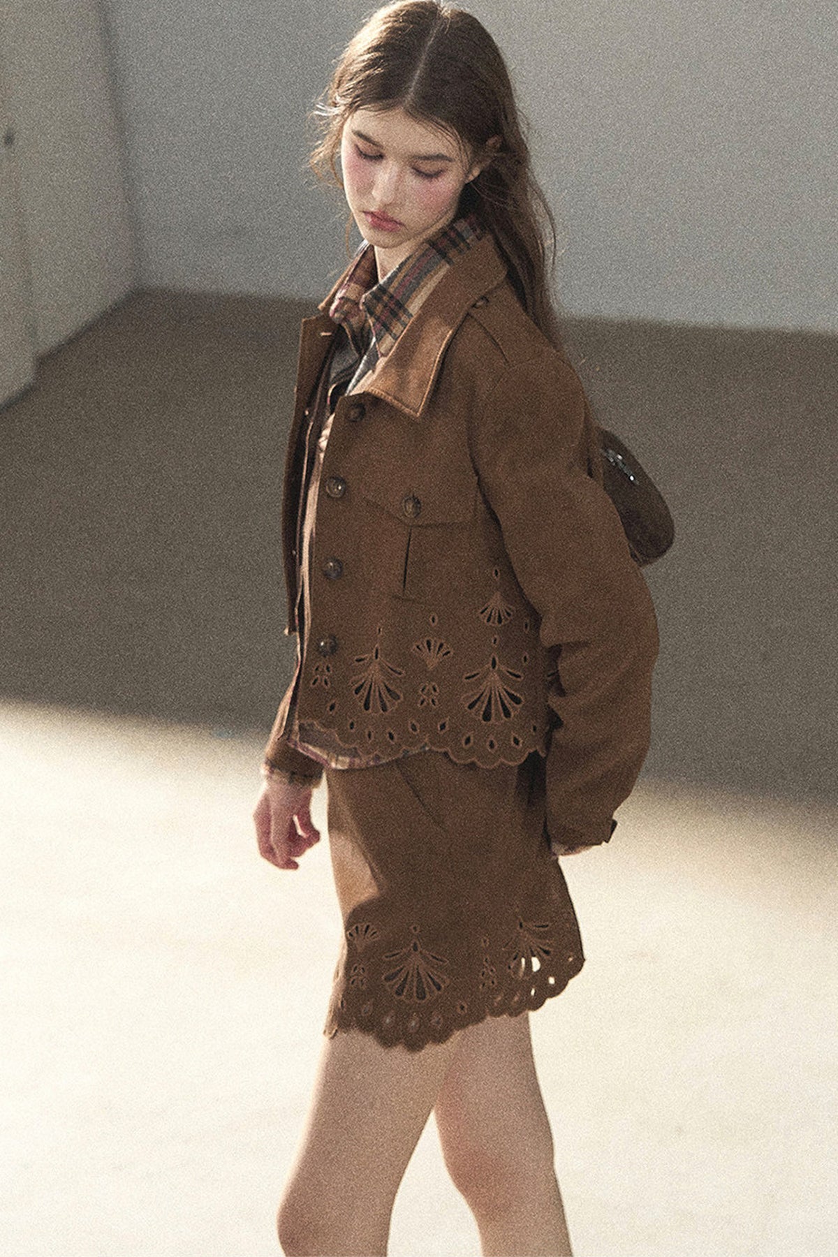 Palmblatt-Cut-out-Rock mit Oberteil und Jacke im Set