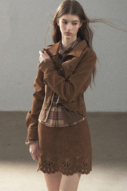 Palmblatt-Cut-out-Rock mit Oberteil und Jacke im Set