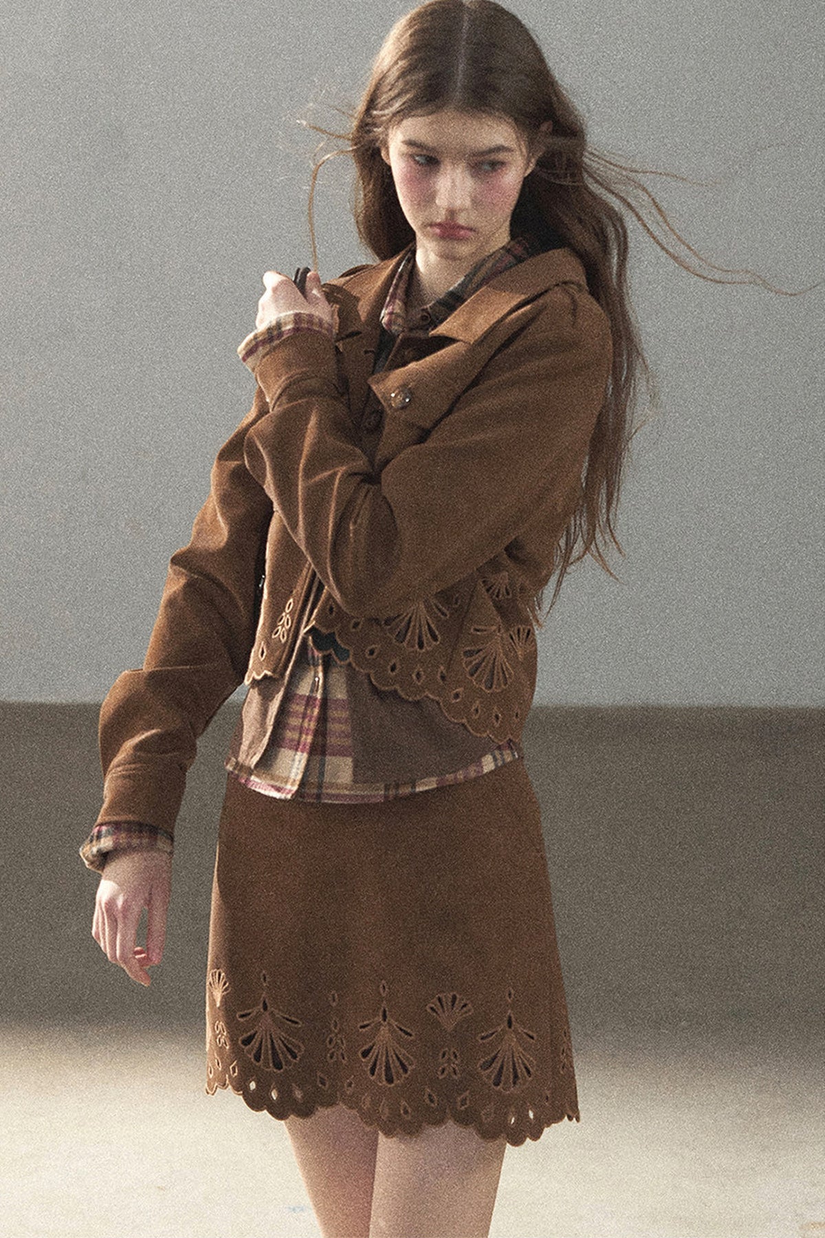 Palmblatt-Cut-out-Rock mit Oberteil und Jacke im Set