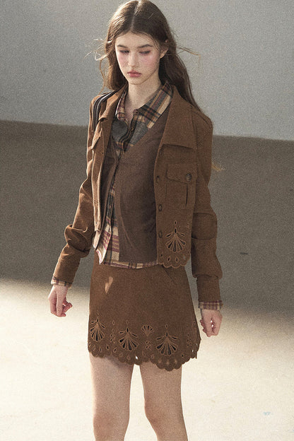 Palmblatt-Cut-out-Rock mit Oberteil und Jacke im Set