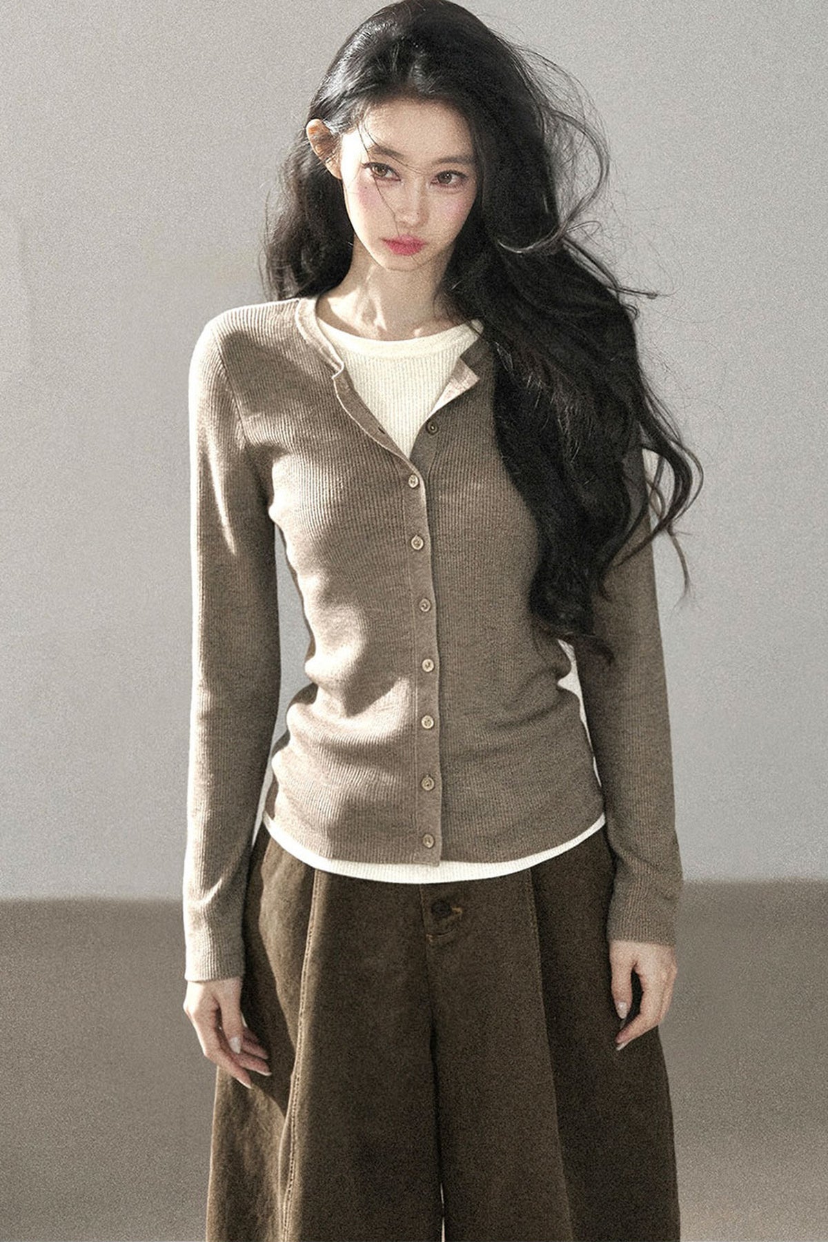 Layered-Look Knit Top Set