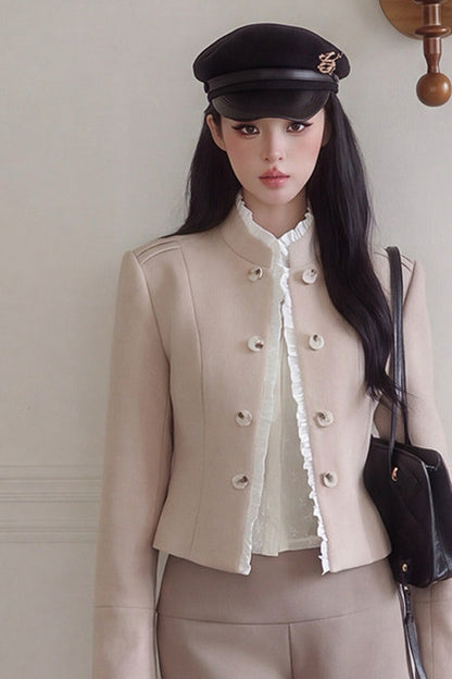 Double-Breasted Ruffle Short Jacket