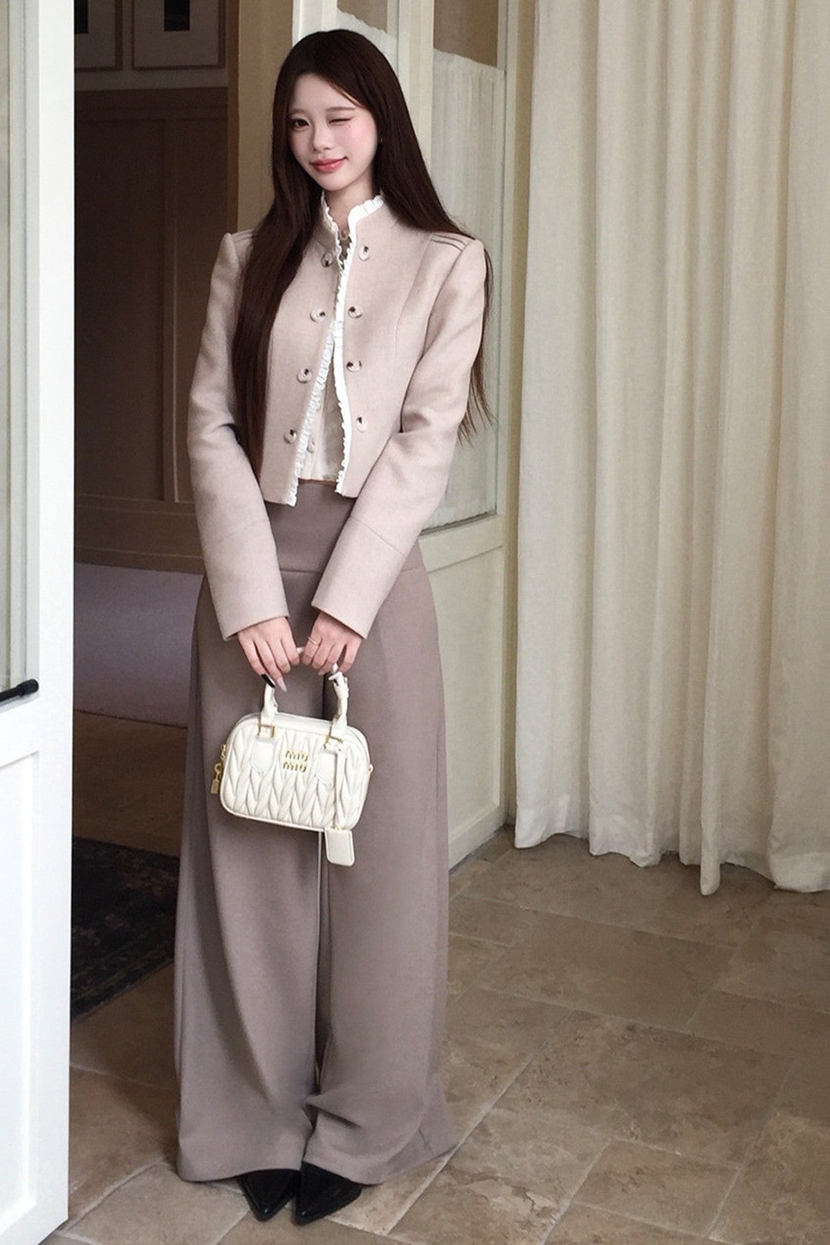 Double-Breasted Ruffle Short Jacket