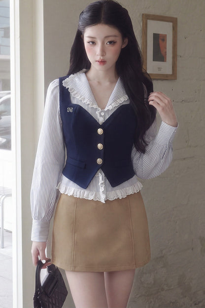 V-Neck Puff Sleeve Lace Blouse