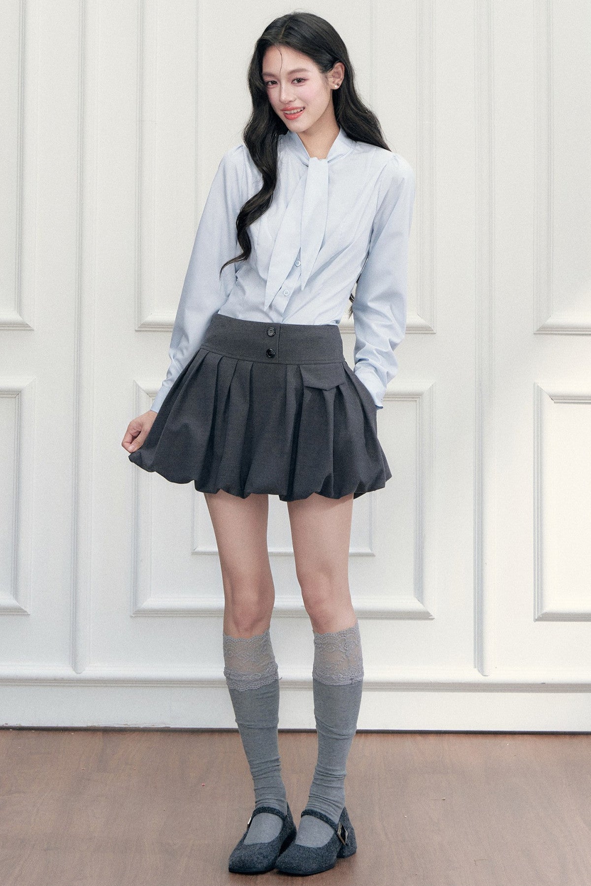 High Waist Pleated Pocket Skirt