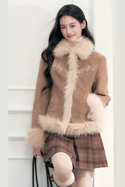 Double-Breasted Pleated Plaid A-Line Skirt