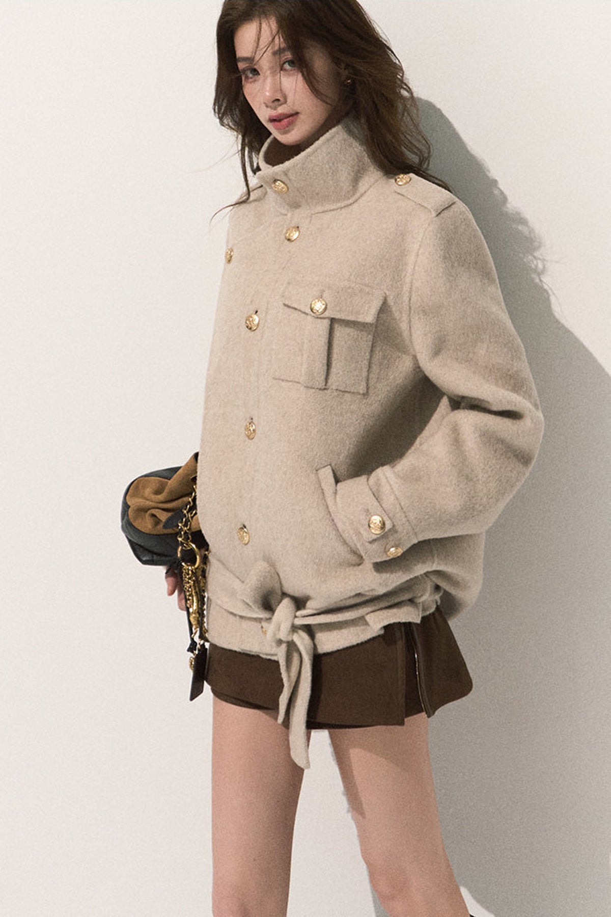 Veste coupe-vent courte en laine double face