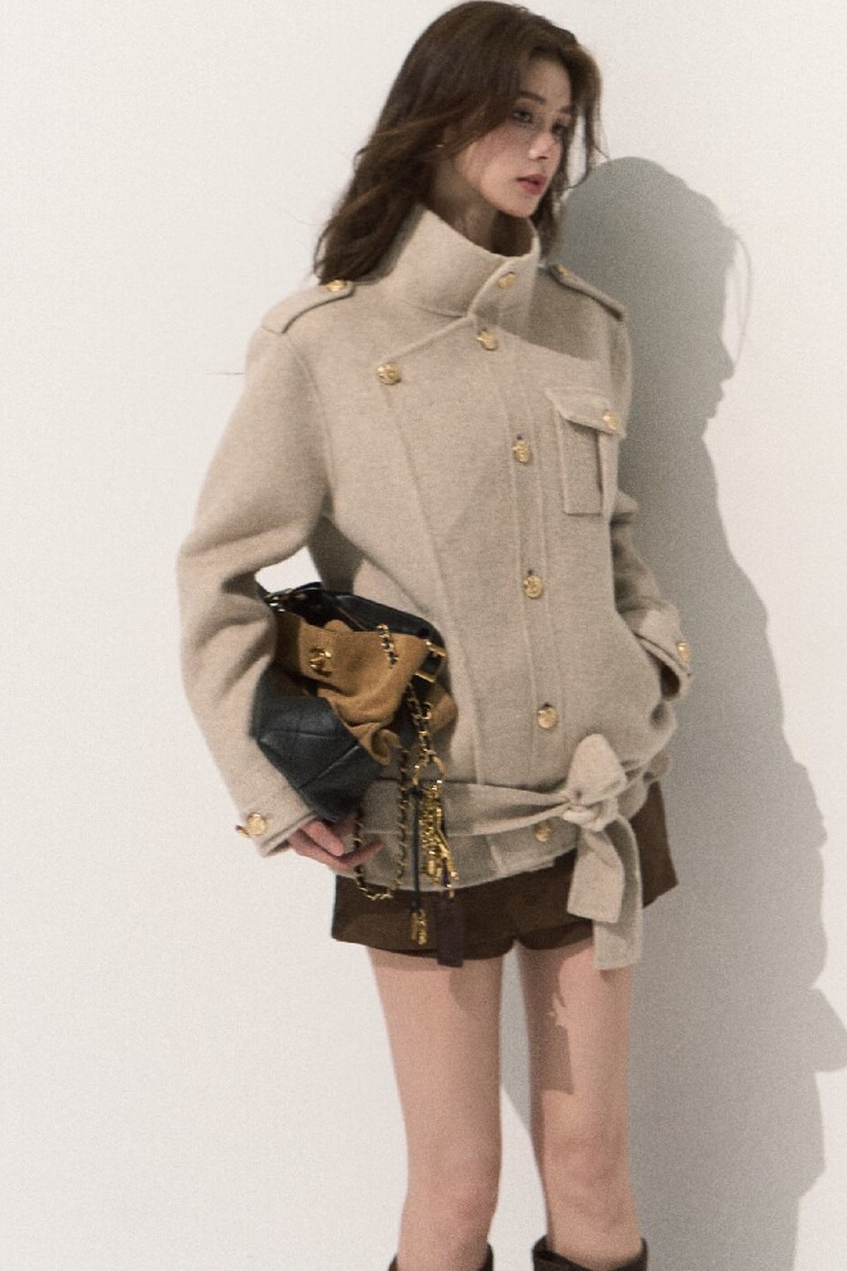 Veste coupe-vent courte en laine double face