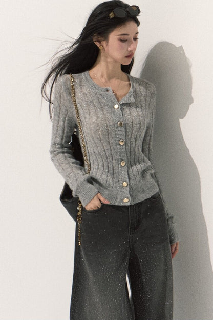 Wool Cable Knit Cardigan