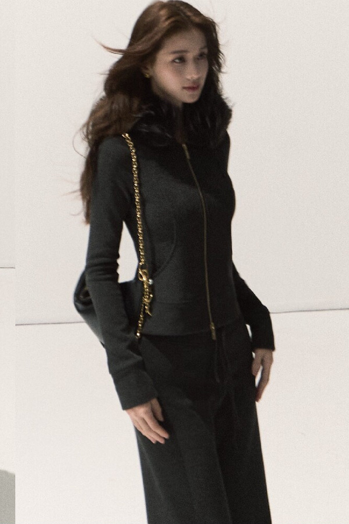 Detachable Fur Collar Knit Jacket and Wide-Leg Pants Set-Up