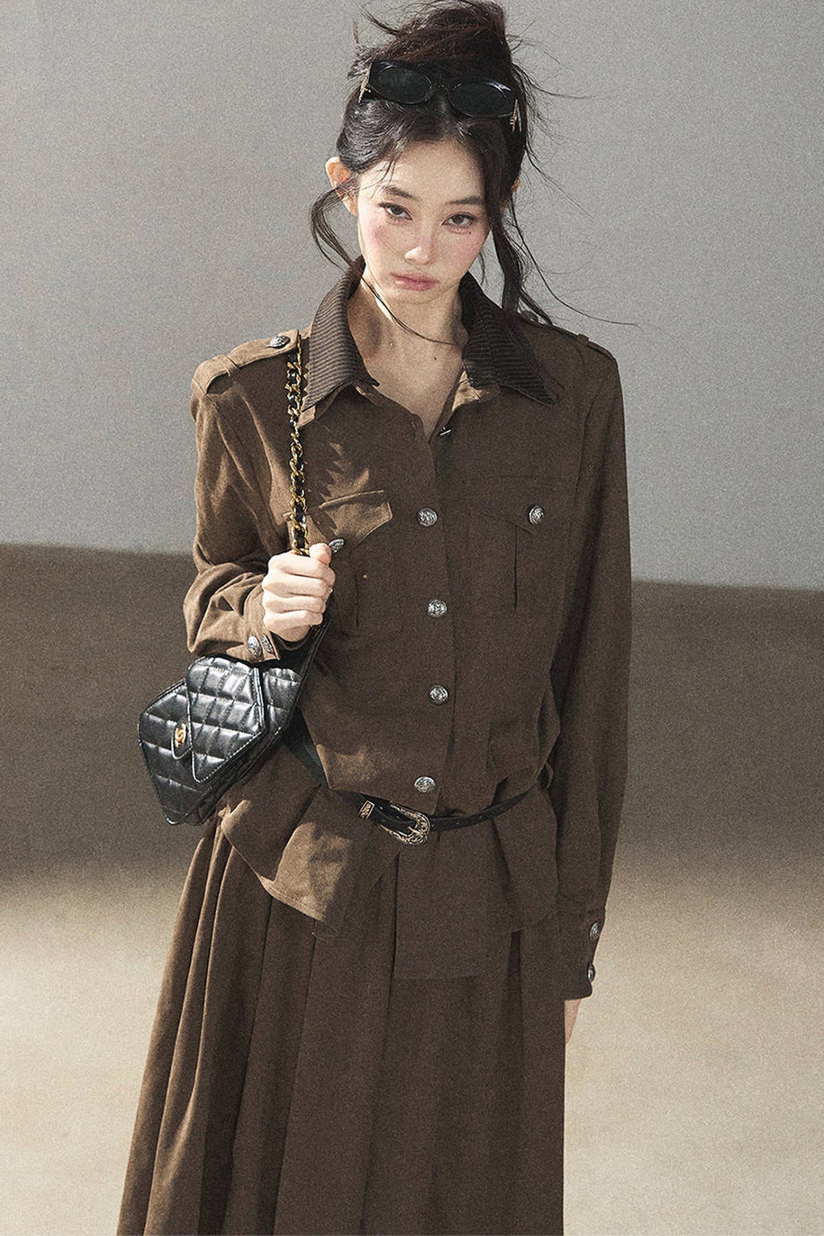 Ensemble manteau et jupe Murmures de feuilles tombées