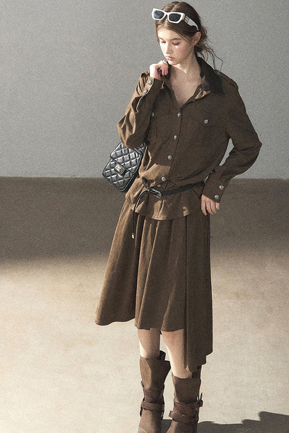 Ensemble manteau et jupe Murmures de feuilles tombées