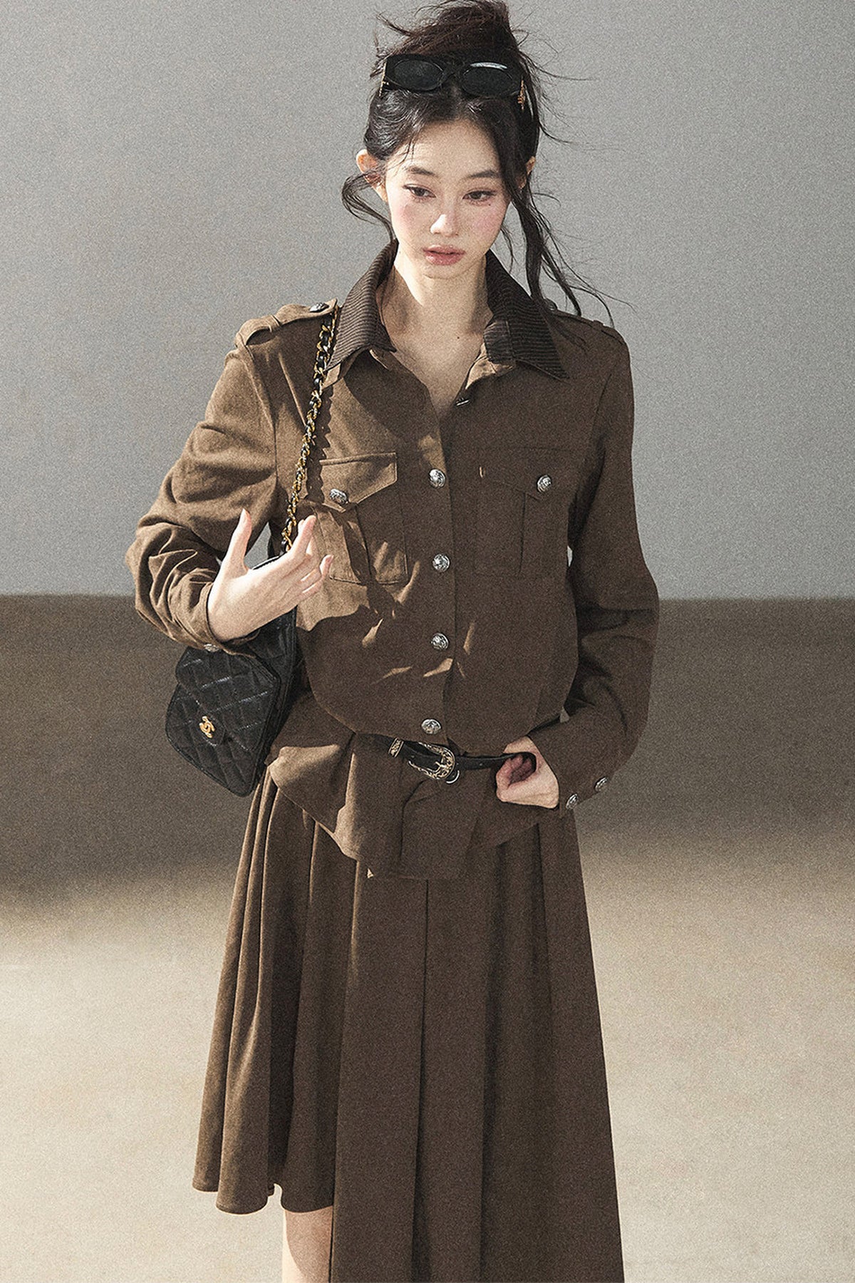Ensemble manteau et jupe Murmures de feuilles tombées