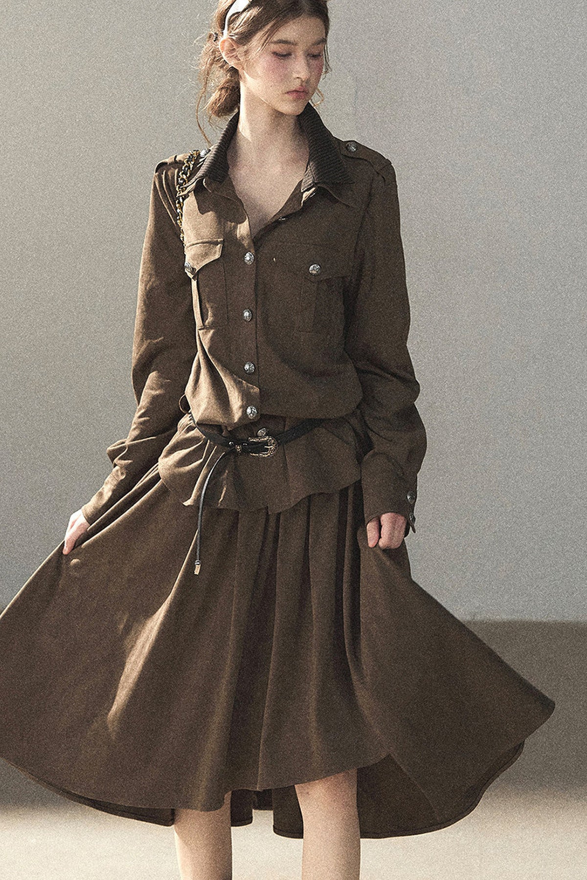 Ensemble manteau et jupe Murmures de feuilles tombées