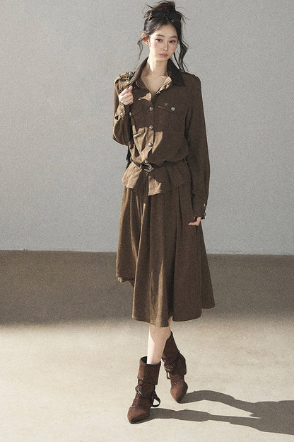 Ensemble manteau et jupe Murmures de feuilles tombées
