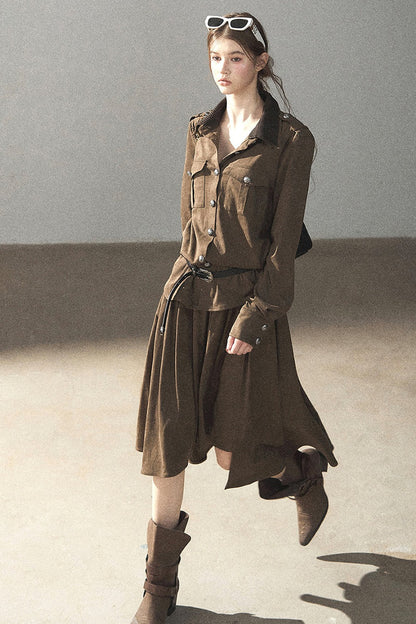 Ensemble manteau et jupe Murmures de feuilles tombées