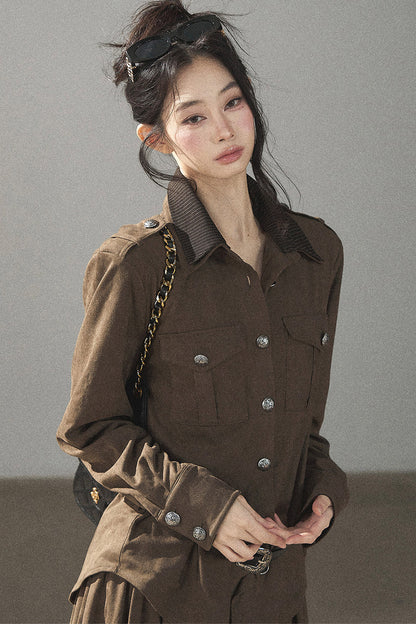 Ensemble manteau et jupe Murmures de feuilles tombées