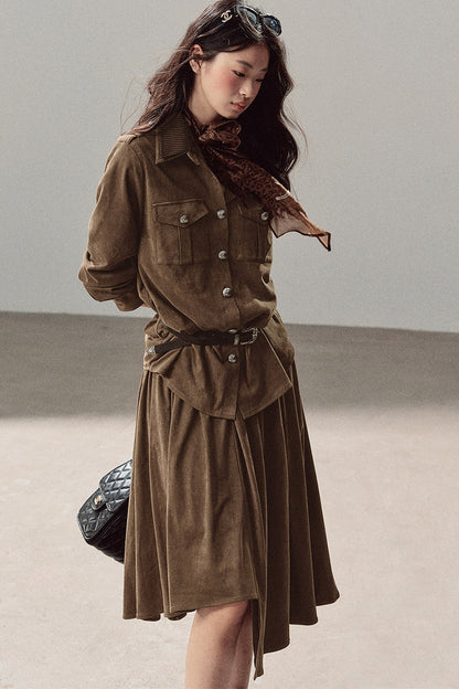Ensemble manteau et jupe Murmures de feuilles tombées