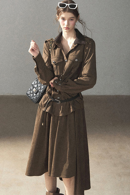Ensemble manteau et jupe Murmures de feuilles tombées