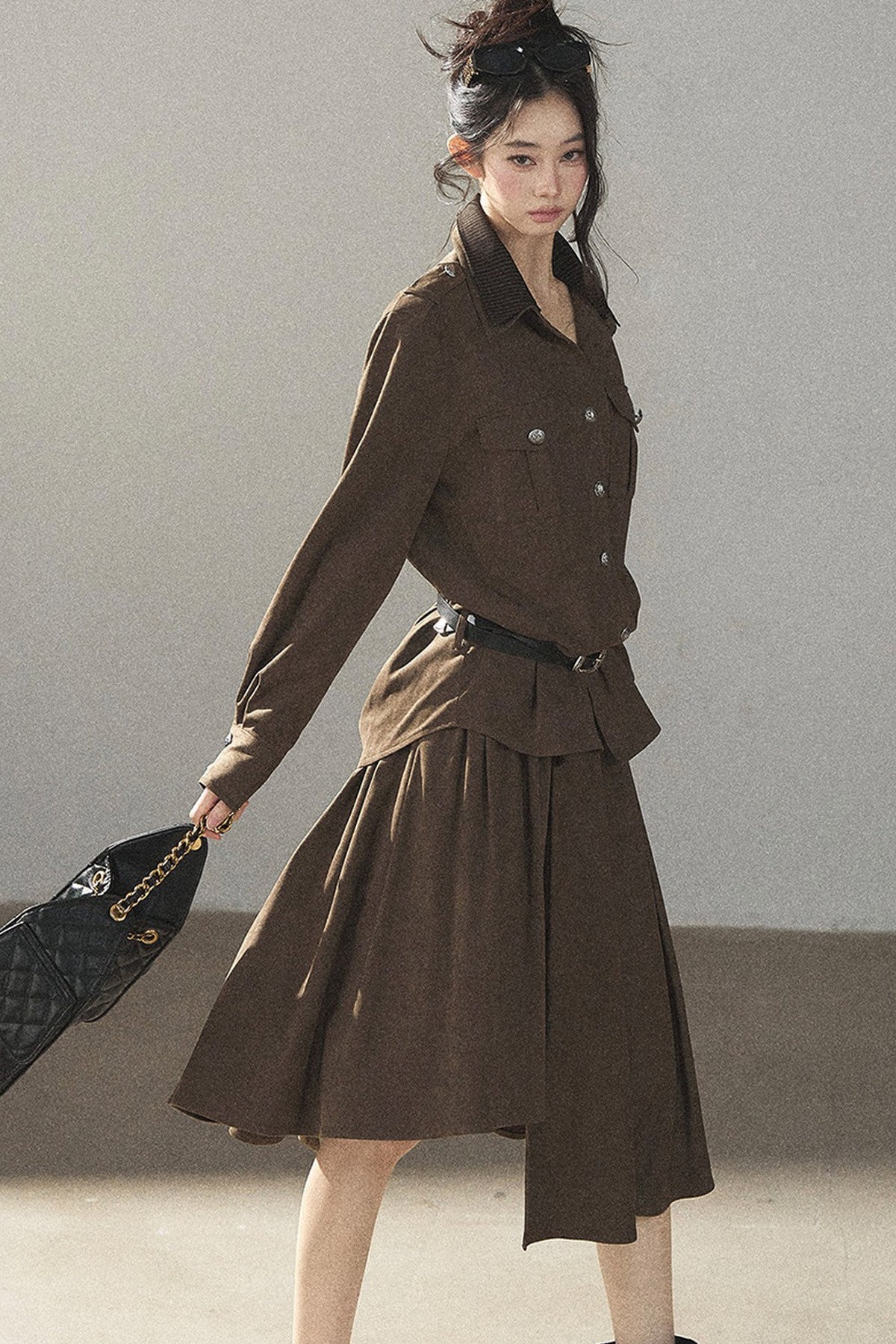 Ensemble manteau et jupe Murmures de feuilles tombées