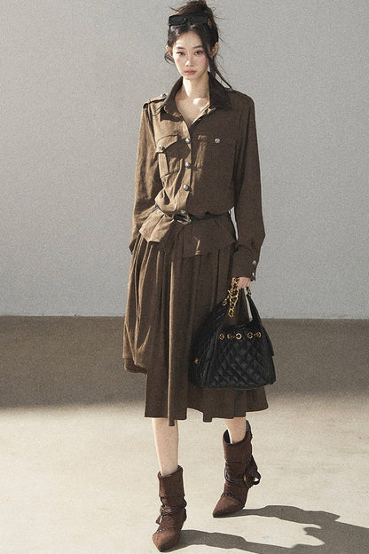 Ensemble manteau et jupe Murmures de feuilles tombées