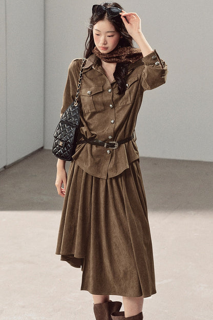 Ensemble manteau et jupe Murmures de feuilles tombées