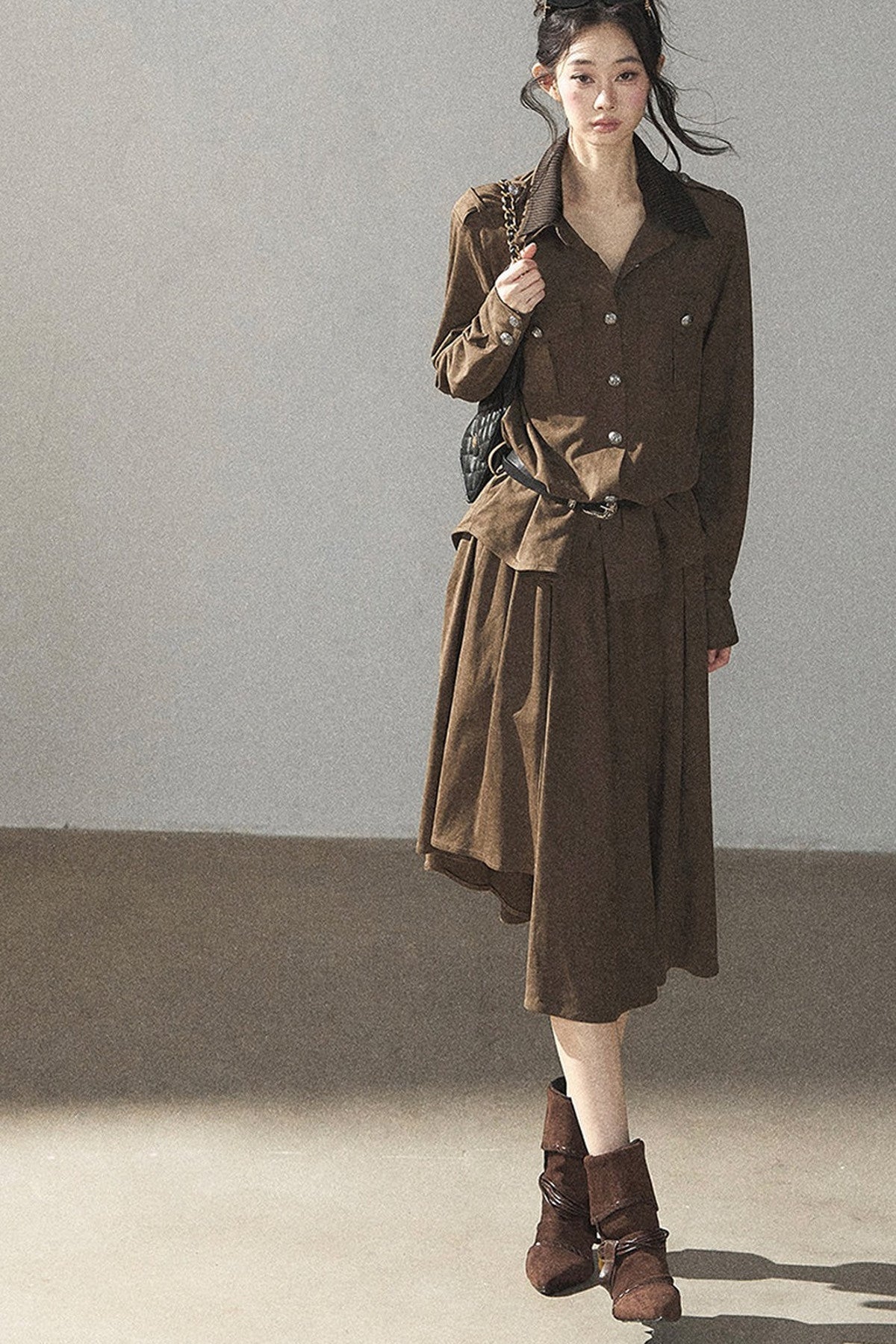 Ensemble manteau et jupe Murmures de feuilles tombées
