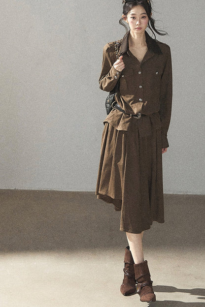 Ensemble manteau et jupe Murmures de feuilles tombées