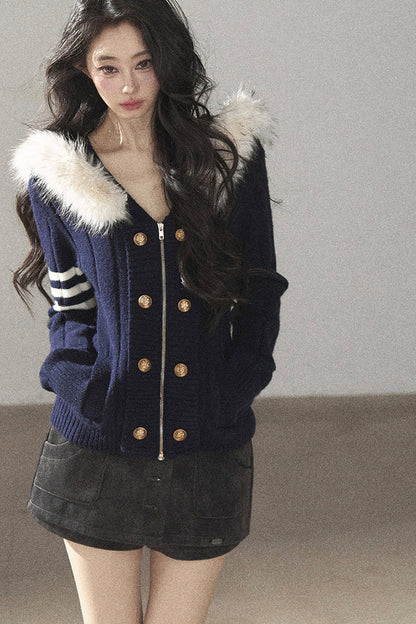 Chaqueta de punto con capucha y manga larga