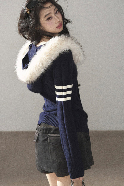 Chaqueta de punto con capucha y manga larga