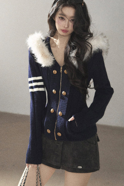 Chaqueta de punto con capucha y manga larga