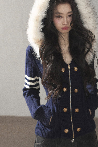 Chaqueta de punto con capucha y manga larga