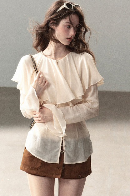 Ruffled Sheer Chiffon Top