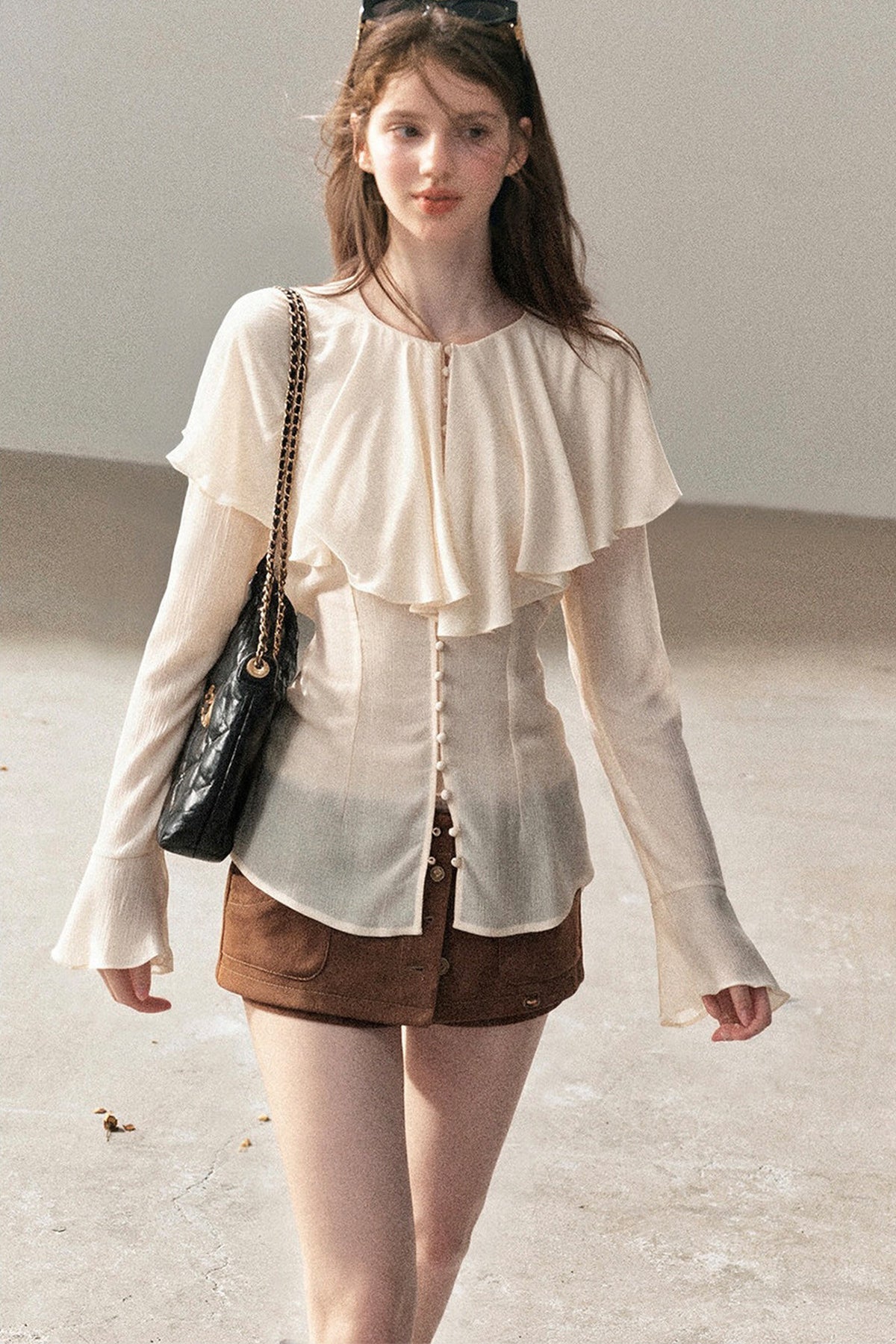 Ruffled Sheer Chiffon Top