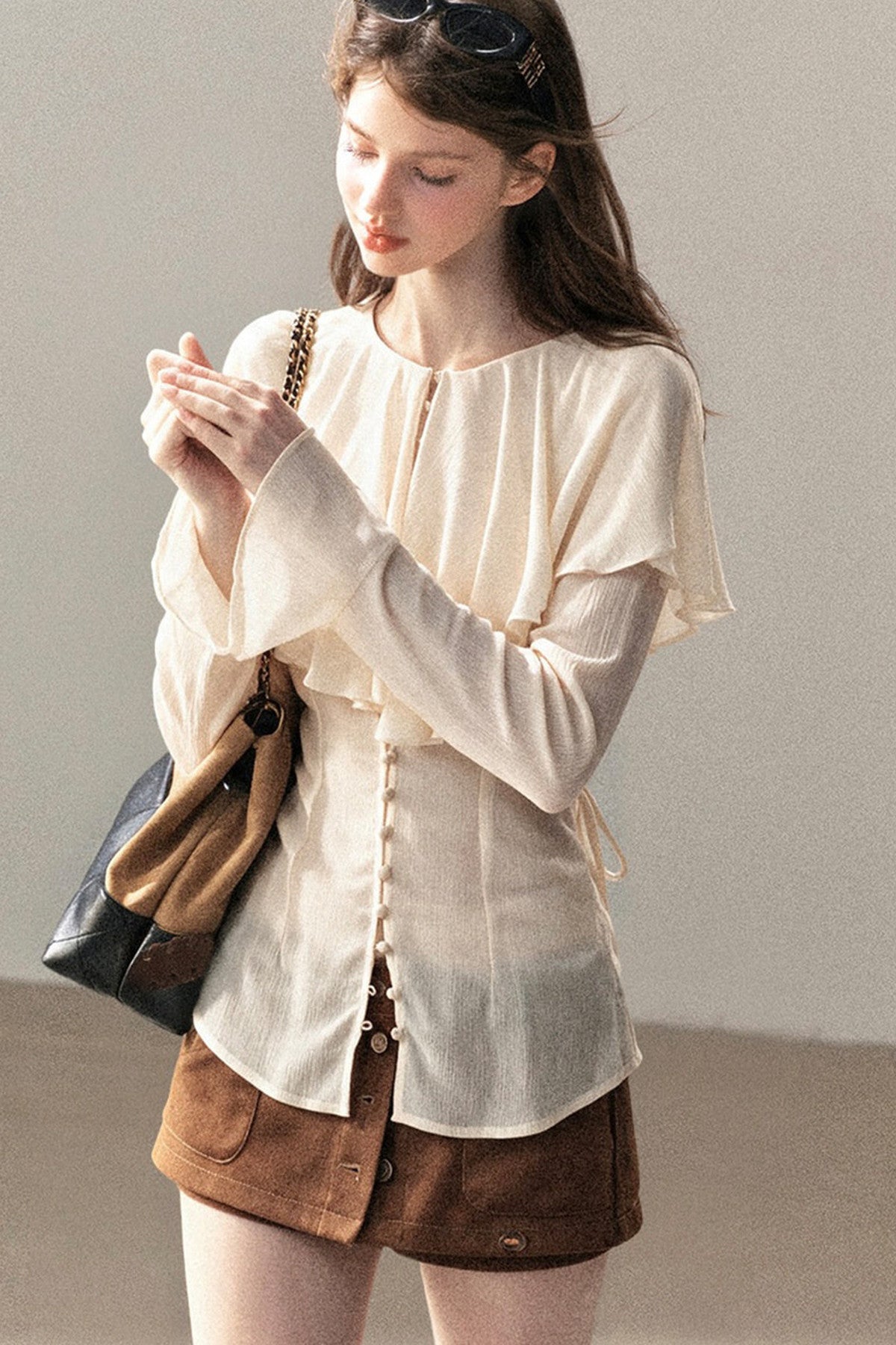 Ruffled Sheer Chiffon Top