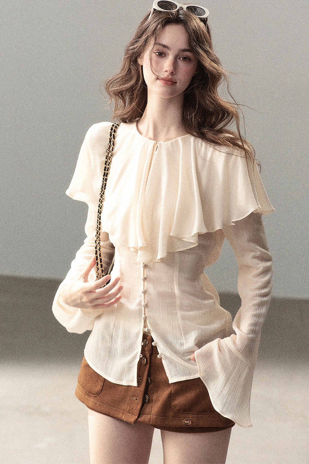 Ruffled Sheer Chiffon Top