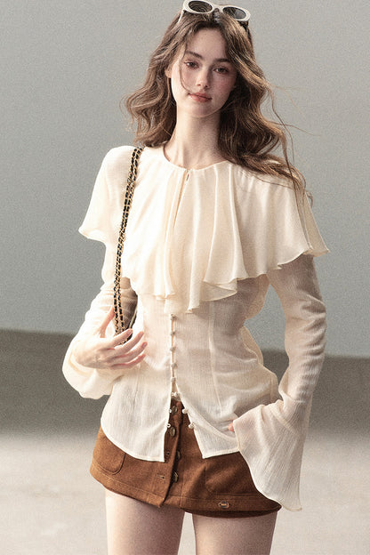Ruffled Sheer Chiffon Top