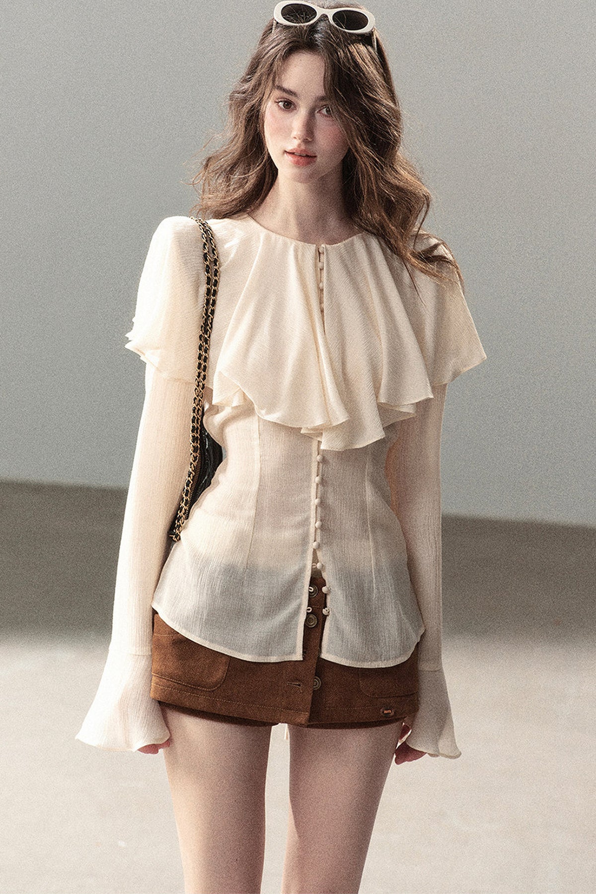 Ruffled Sheer Chiffon Top