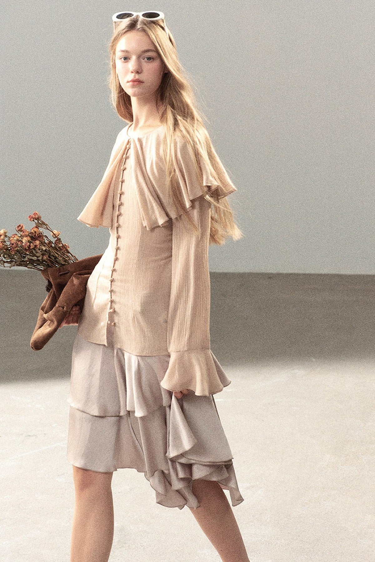 Ruffled Sheer Chiffon Top