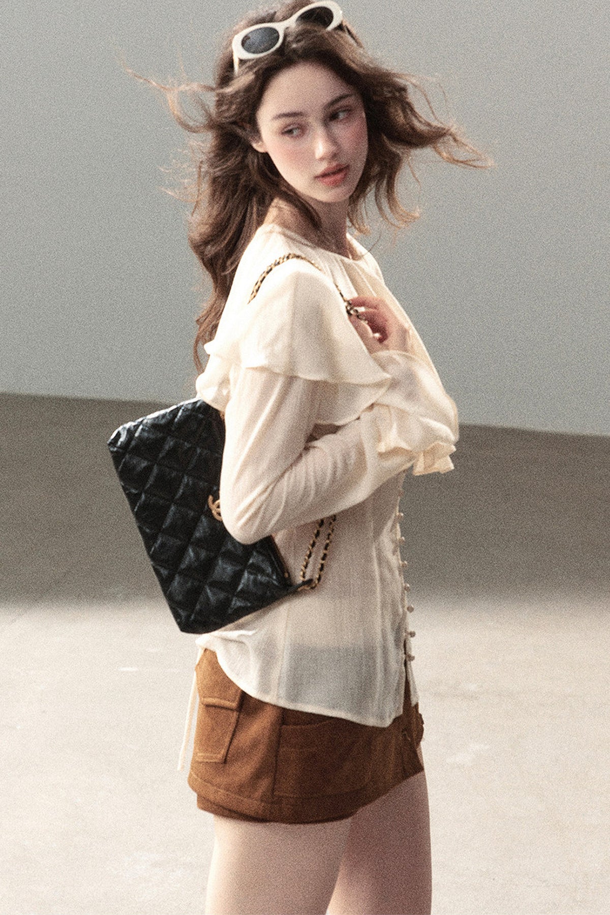 Ruffled Sheer Chiffon Top