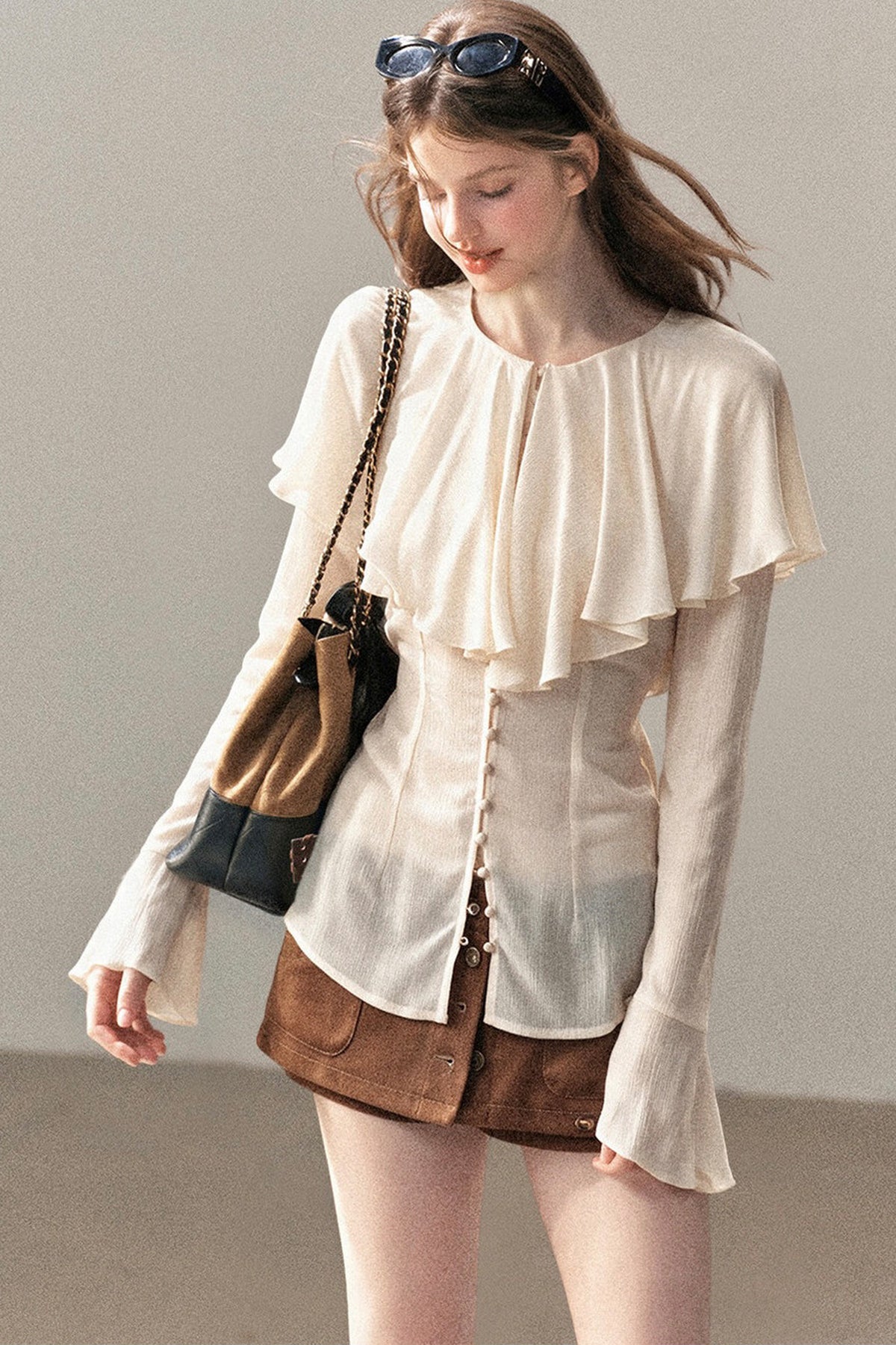 Ruffled Sheer Chiffon Top