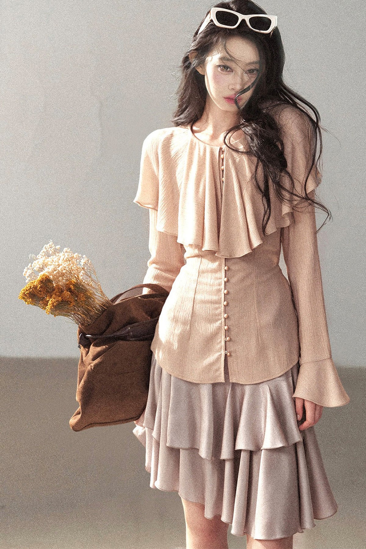 Ruffled Sheer Chiffon Top