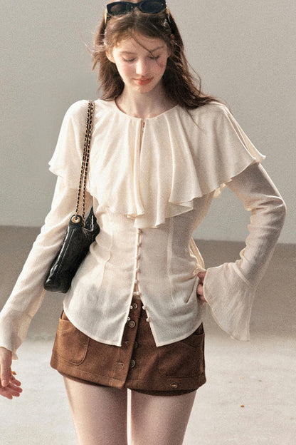 Ruffled Sheer Chiffon Top